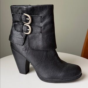 B.O.C Born Concept Black Ankle bootie stacked block heel double buckle straps